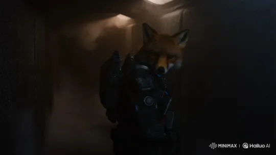 Black-ops Fox Operative in Gloomy, Smoky Corridor – AI Generated Video | Hailuo AI