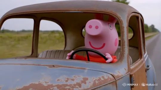 Peppa Pig Drives an Old Car Down a Road – AI Generated Video | Hailuo AI