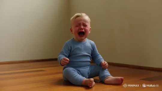Toddlers Intense Crying in Minimalist Room – AI Generated Video | Hailuo AI