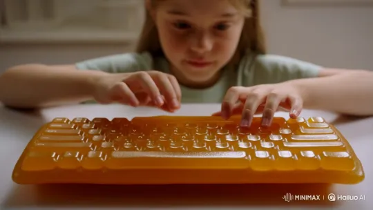 Girl Eats Honey Keyboard in ASMR Close-Up – AI Generated Video | Hailuo AI