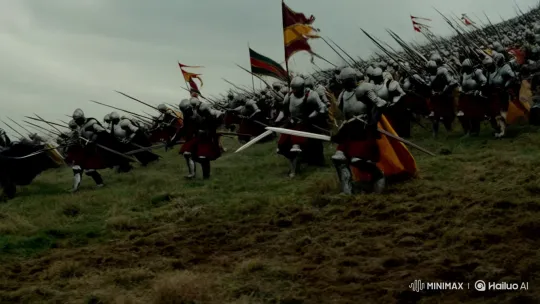 Armored Knights Charge Downhill Amid Explosion – AI Generated Video | Hailuo AI