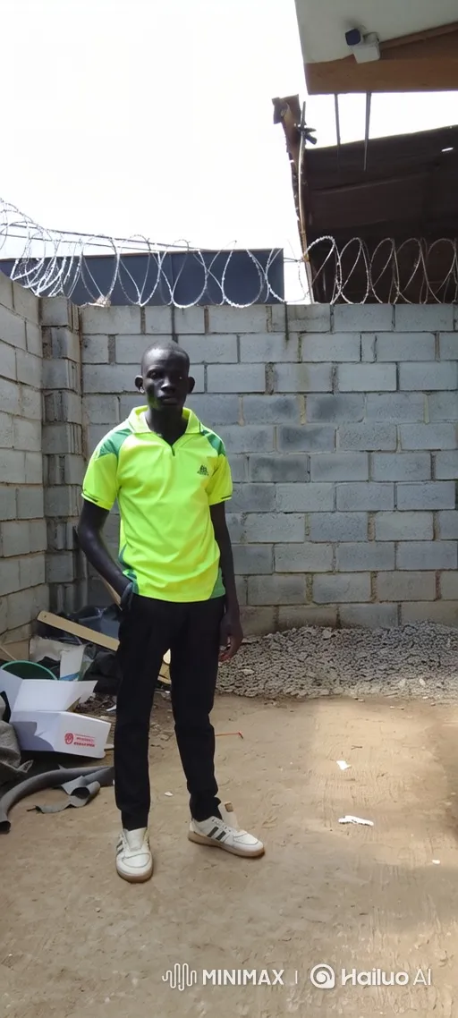Man in Lime-Green Shirt Stands Calmly in Paved Yard – AI Generated Video | Hailuo AI