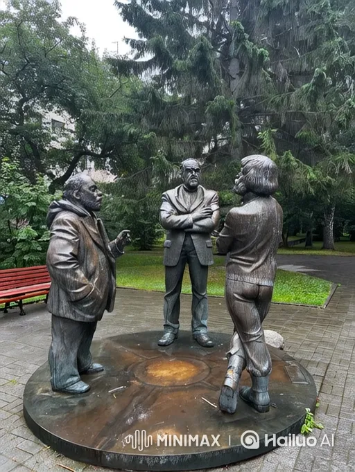 Animated Bronze Statues Engage in Silent Dialogue – AI Generated Video | Hailuo AI
