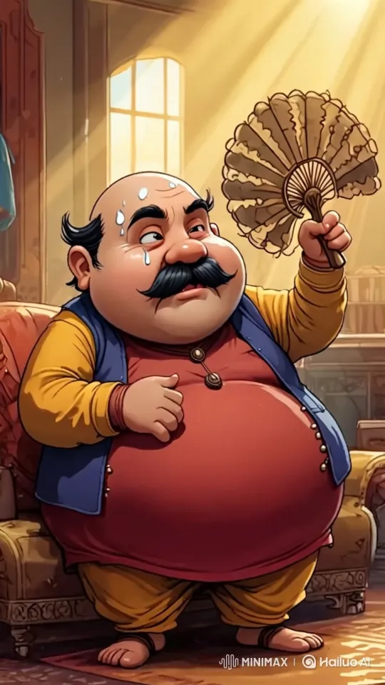 Middle-Aged Obese Man Struggles With Heat in Bright Living Room – AI Generated Video | Hailuo AI