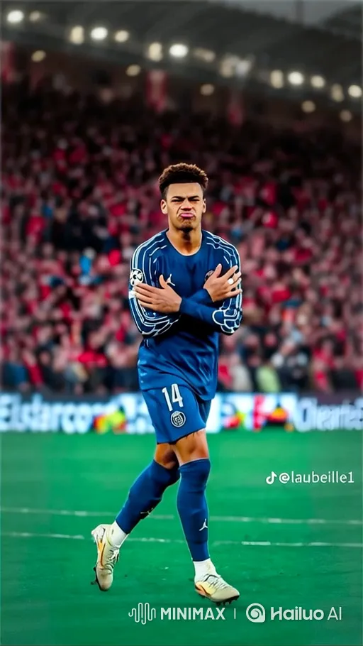 Young Football Player Poses Confidently on Stadium Pitch – AI Generated Video | Hailuo AI