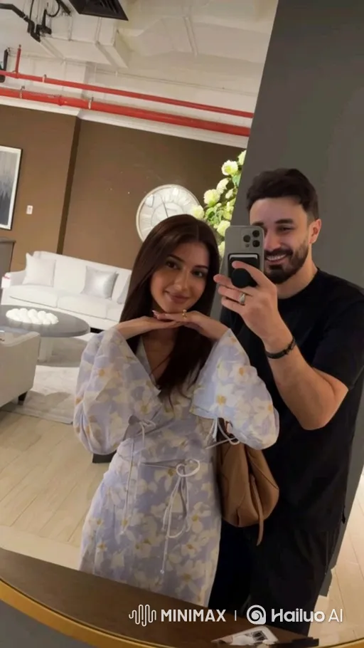 Couple Embraces in Showroom, Celebrating Pregnancy – AI Generated Video | Hailuo AI