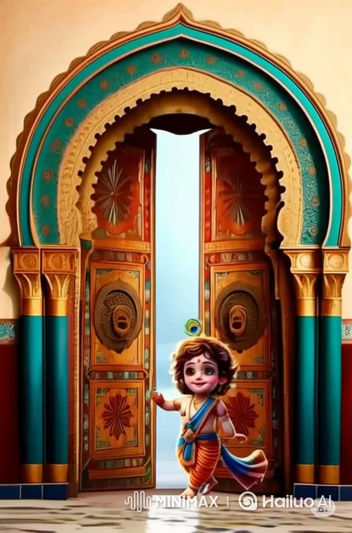 Mysterious Figure Greets Through Grand Carved Doors – AI Generated Video | Hailuo AI