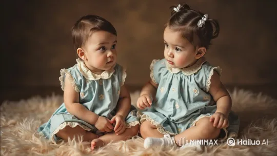 Toddlers' Brief Emotion-Filled Interaction on Shag Rug – AI Generated Video | Hailuo AI