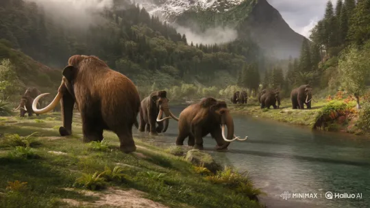 Prehistoric Wilderness: Mammoths in Untouched Land – AI Generated Video | Hailuo AI
