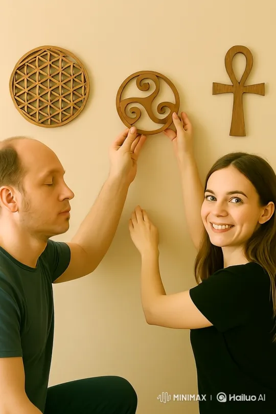Man Guided by Woman Explores Wall Decorations Blindly – AI Generated Video | Hailuo AI