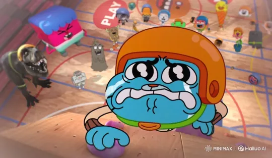 Blue Cat Plummets, Explodes in Cartoon Gym Scene – AI Generated Video | Hailuo AI
