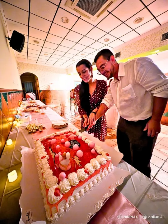 Couple's Cake Cutting with Surprise Firework Burst – AI Generated Video | Hailuo AI