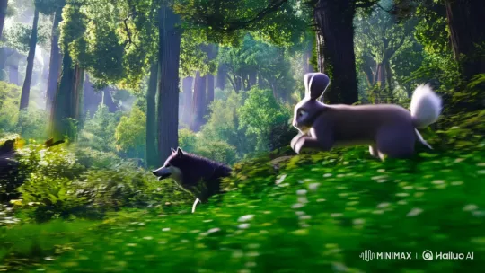 Wolf and Rabbit Chase Through Vibrant Forest – AI Generated Video | Hailuo AI