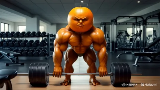 Muscular Figure with Orange Head Lifts Barbell in Gym – AI Generated Video | Hailuo AI