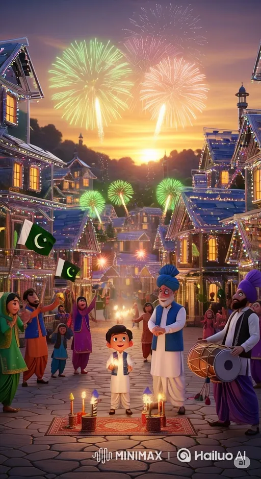 Traditional Village Festival: Lights, Dance, and Fireworks – AI Generated Video | Hailuo AI