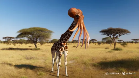 Surreal Giraffe-Octopus Hybrid in African Savanna – AI Generated Video | Hailuo AI
