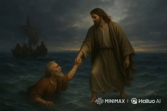 Jesus Saves Peter from Stormy Sea, Faith Renewed – AI Generated Video | Hailuo AI