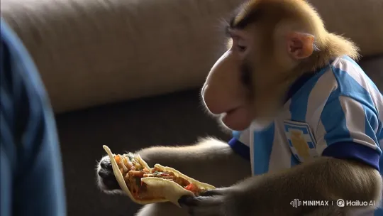 Proboscis Monkey in Argentina Jersey Eats Tacos – AI Generated Video | Hailuo AI