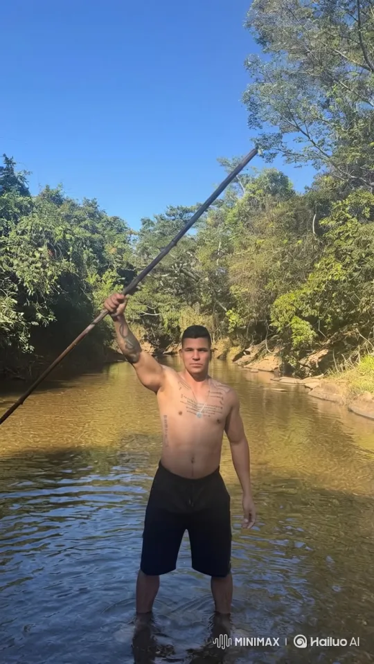 Dancing Man and Washing Women in Sunlit River Scene – AI Generated Video | Hailuo AI