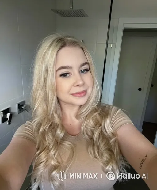 Young Woman Takes Selfie in Modern Bathroom – AI Generated Video | Hailuo AI