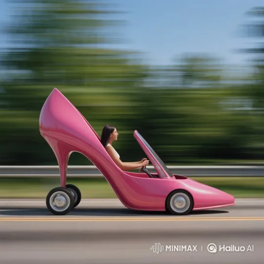 Woman Drives a Shoe-Shaped Car on Highway – AI Generated Video | Hailuo AI