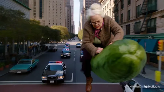 Elderly Woman Flees Police on Flying Pickle – AI Generated Video | Hailuo AI