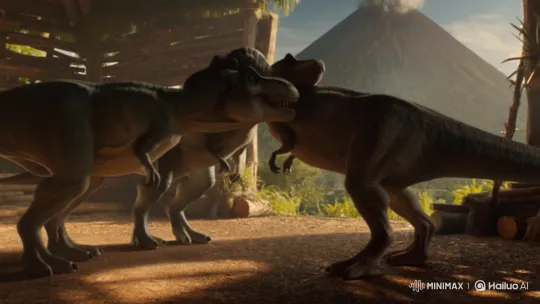 Baby T-Rex Warns Parents of Erupting Volcano – AI Generated Video | Hailuo AI