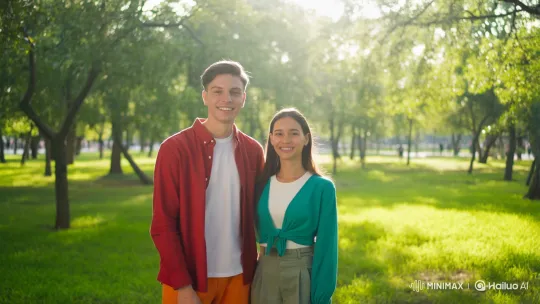 Two Friends Greet Warmly in a Sunny Park – AI Generated Video | Hailuo AI