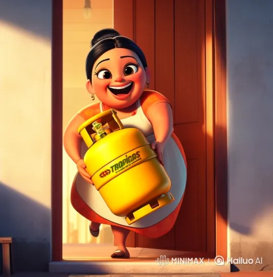 Cheerful Woman Delivers Energetic Speech with Gas Cylinder – AI Generated Video | Hailuo AI