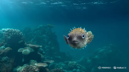 Puffer Fish Color Change in Sunlit Ocean – AI Generated Video | Hailuo AI